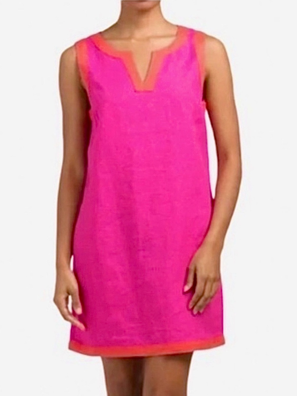 New SIGRID OLSEN Pink Shift Linen Dress with Orange Trim